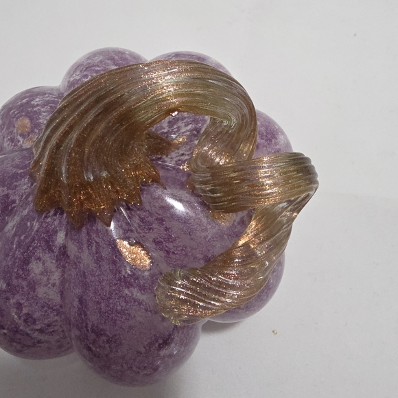 Hand Blown Glass Pumpkin Purple W/ Gold Flecks White Base (J) - Picture 6 of 9